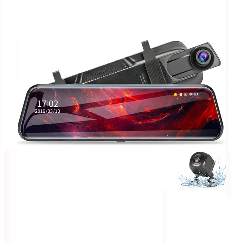 10 Inch Touch Screen Stream Media Car DVR Dash Cam with Dual Lens Rear View Mirror