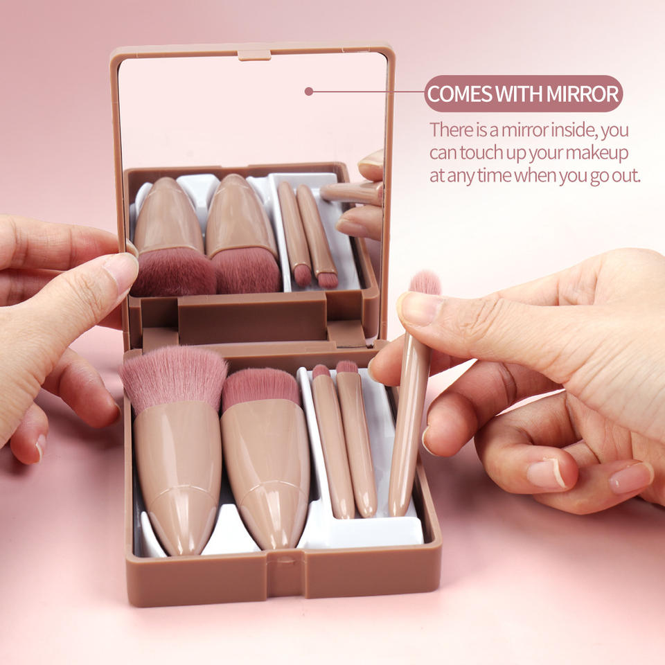 ORANGLES 5‑Piece Mini Makeup Brush Set with Mirror – Travel‑Friendly Compact Case, Soft Fiber Bristles, Custom Logo Wholesale - high resolution display - exposing craftsmanship - Image 2 of 2 | built for everyone | 5‑Piece Mini Makeup Brush Set with Mirror – Travel‑Friendly Compact Case, Soft Fiber Bristles, Custom Logo Wholesale for sale Georgia | Free Shipping ORANGLES