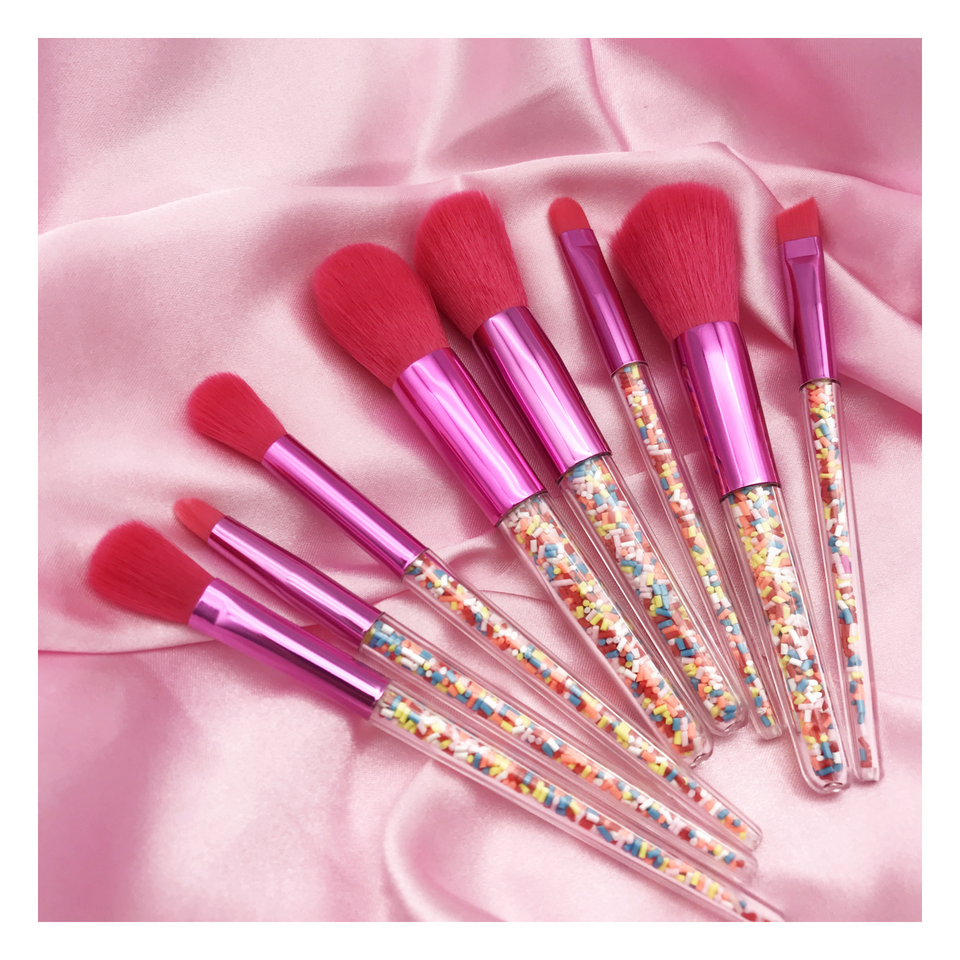 ORANGLES 8‑Piece Rose Pink Quicksand Makeup Brush Set – Transparent Handle, Synthetic Bristles, Cute Candy Bag - high resolution display - exposing craftsmanship - Image 2 of 2 | built for everyone | 8‑Piece Rose Pink Quicksand Makeup Brush Set – Transparent Handle, Synthetic Bristles, Cute Candy Bag for sale Georgia | Free Shipping ORANGLES