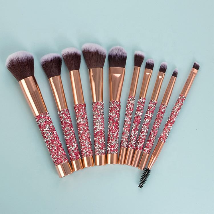 10‑Piece Luxury Diamond‑Studded Makeup Brush Set – Professional Foundation, Concealer & Eyeshadow Brushes with Bag