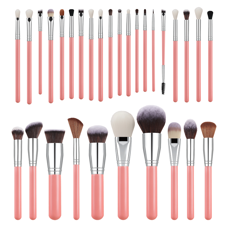 Luxury Vegan Makeup Brush Sets – 16/20/26/30 Pcs Professional Kabuki Brushes, Eco‑Friendly Pink & White with Bag, Private Label