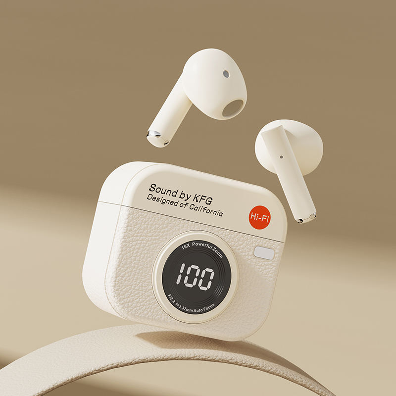 Retro Camera Q86 Wireless Earphones | LED Display In‑Ear Headphones with Low Latency Gaming Mode