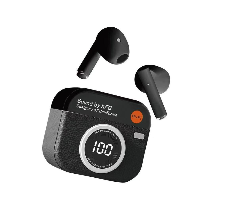 ORANGLES Retro Camera Q86 Wireless Earphones | LED Display In‑Ear Headphones with Low Latency Gaming Mode - high resolution display - exposing craftsmanship - Image 2 of 2 | built for everyone | Retro Camera Q86 Wireless Earphones | LED Display In‑Ear Headphones with Low Latency Gaming Mode for sale Georgia | Free Shipping ORANGLES