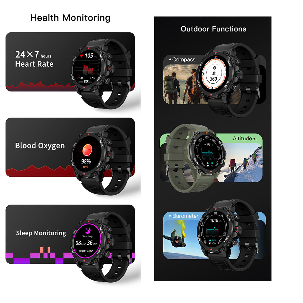 Outdoor GPS G6 Smartwatch – 1.43" AMOLED, 450mAh, 5ATM Waterproof Hiking Watch with Compass, Altitude & Barometer for Men