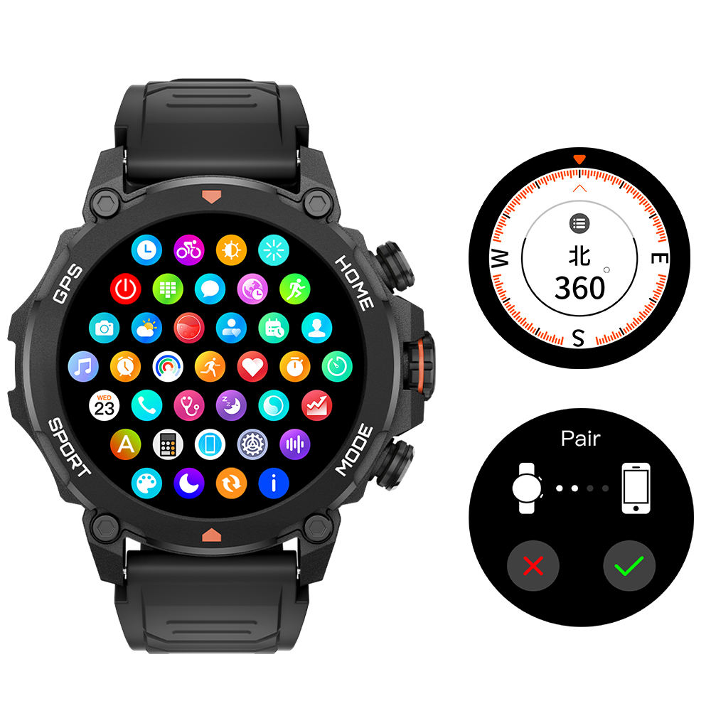 ORANGLES Outdoor GPS G6 Smartwatch – 1.43" AMOLED, 450mAh, 5ATM Waterproof Hiking Watch with Compass, Altitude & Barometer for Men - high resolution display - exposing craftsmanship - Image 2 of 2 | built for everyone | Outdoor GPS G6 Smartwatch – 1.43" AMOLED, 450mAh, 5ATM Waterproof Hiking Watch with Compass, Altitude & Barometer for Men for sale Georgia | Free Shipping ORANGLES