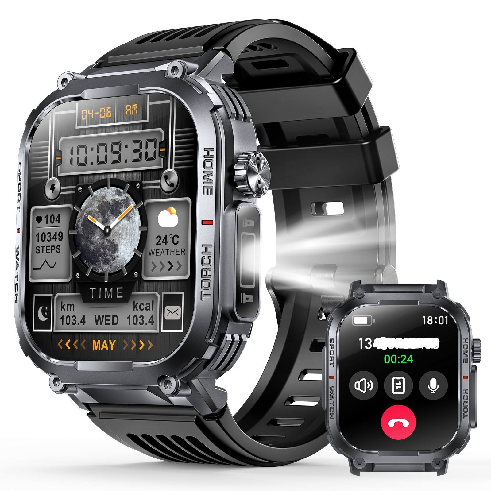S320B Outdoor Sports Smart Watch – HD Large Screen, 3ATM Deep Waterproof, Flashlight & Fitness Tracker Smartwatch