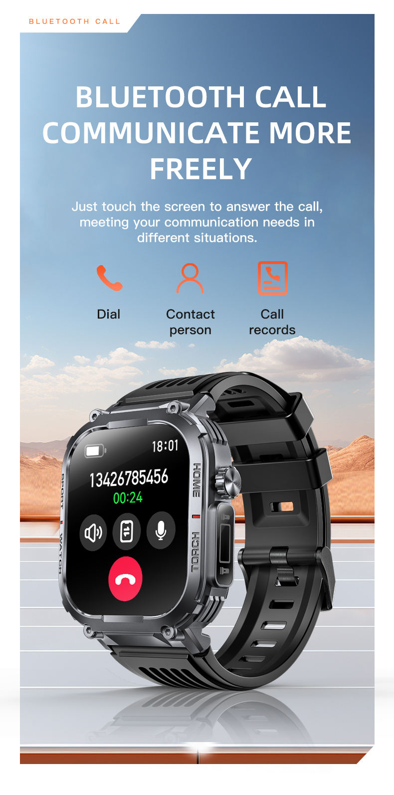 ORANGLES S320B Outdoor Sports Smart Watch – HD Large Screen, 3ATM Deep Waterproof, Flashlight & Fitness Tracker Smartwatch - high resolution display - exposing craftsmanship - Image 2 of 2 | built for everyone | S320B Outdoor Sports Smart Watch – HD Large Screen, 3ATM Deep Waterproof, Flashlight & Fitness Tracker Smartwatch for sale Georgia | Free Shipping ORANGLES